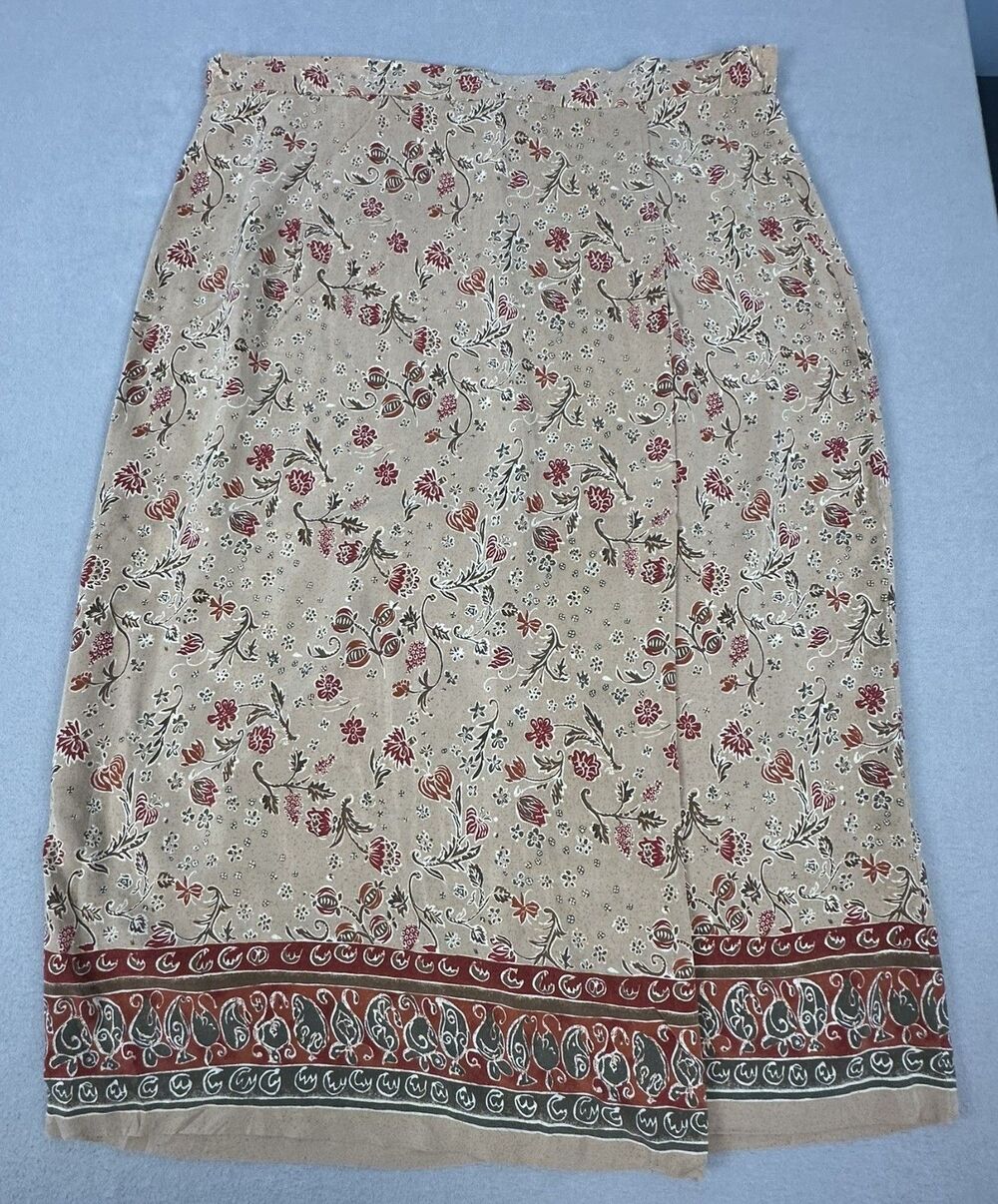 Jennifer Moore Sz 20W Floral Wrap Skirt Silk Vtg 90's Cottage Rustic Fairy